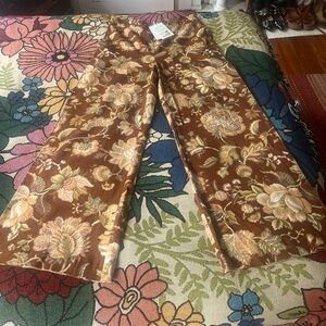 Sezane NWT Floral Straight Leg Pants - Brown and Cream